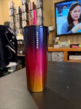 Starbucks Gradient Navy to Pink to Gold Stainless Tumbler with Pink Straw